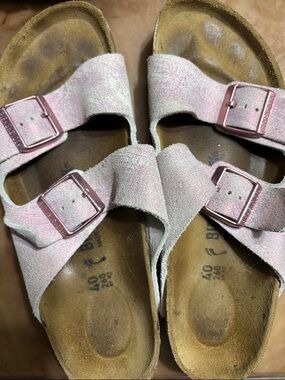 Birkenstock Pink Glitter Suede Double-Strap Sandals